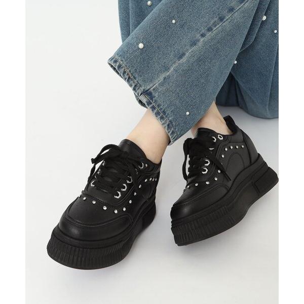 スニーカー 軽量厚底インヒールラインストーン付スニーカー レディース
