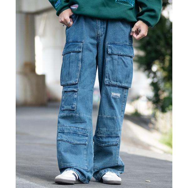 ジーンズ 「3」「THRASHER/スラッシャー」デニム 9ポケット ワイドパンツ メンズ レディー...