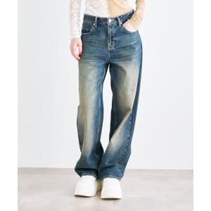 ジーンズ デニム デニムパンツ ラインストーンオーバーダイバギーデニム レディース メンズ