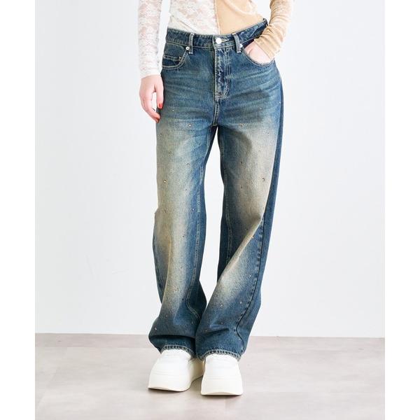 ジーンズ デニム デニムパンツ ラインストーンオーバーダイバギーデニム レディース メンズ