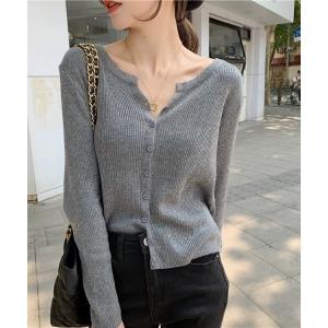 カーディガン フロントボタンリブVネックニット（カーディガン/トップス） レディース