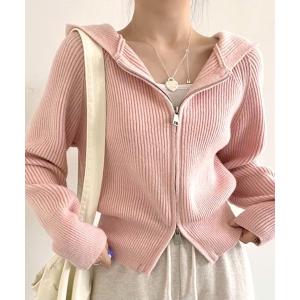ニット セーター ジップアップニットパーカー レディース