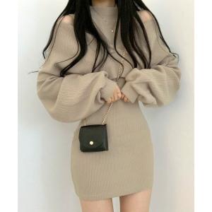 ワンピース ハイネックノースリーブワンピース+オフショルダーショートニット
