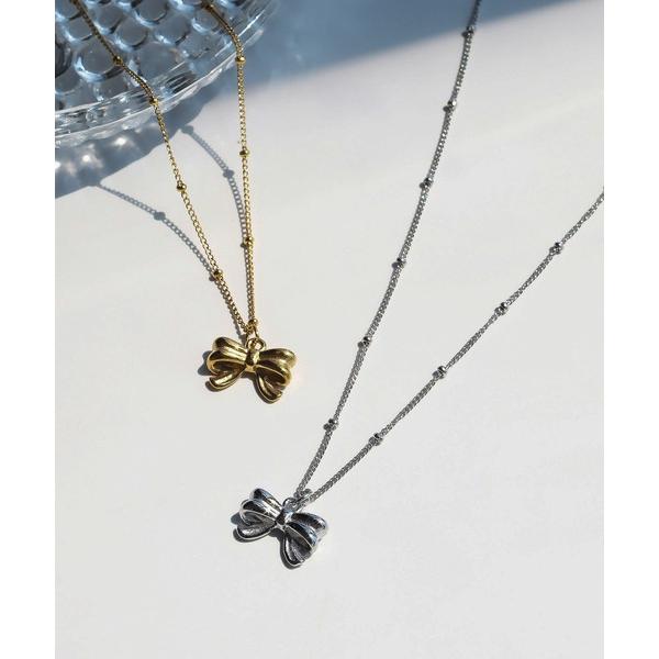 ネックレス 金属アレルギー対応 スモールリボンドットチェーンステンレスネックレス レディース