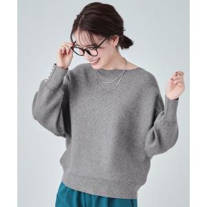 ニット セーター 「高レビュー/洗える」優しく上品に リブドルマン お袖フェイクパールニット レディース