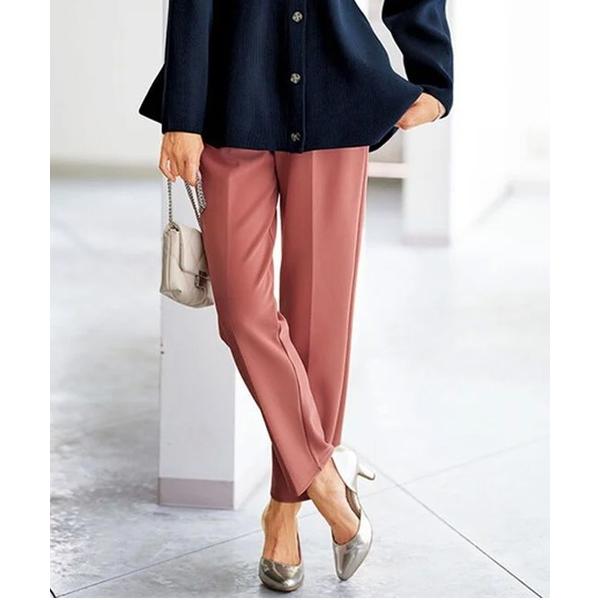 スラックス パンツ 裏起毛ジョーゼットテーパードパンツ股下６８ｃｍ レディース