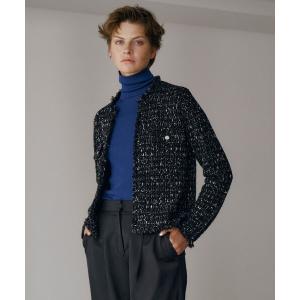 ICB デニムライクツイードニットジャケット ICB L デニムライクツィード ニットジャケット （モノトーン系