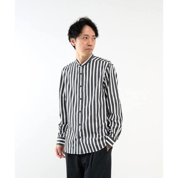 シャツ HITOYOSHIダブルネーム ブラックパターンバンドカラーシャツ メンズ