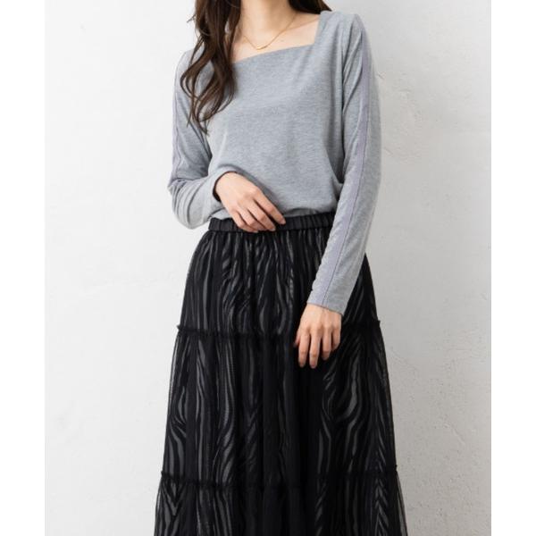 tシャツ レーヨン混ストレッチ スクエアネック ロングスリーブプルオーバー ベーシック 着回し ロン...