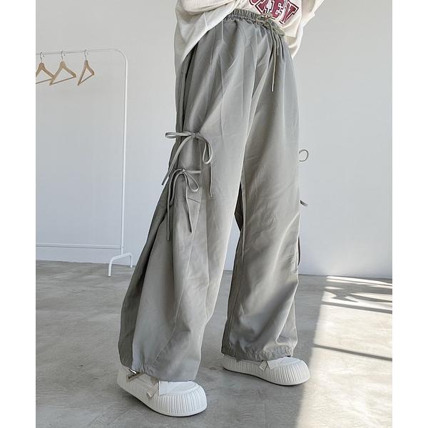 パンツ サイドリボンワイドパンツ レディース
