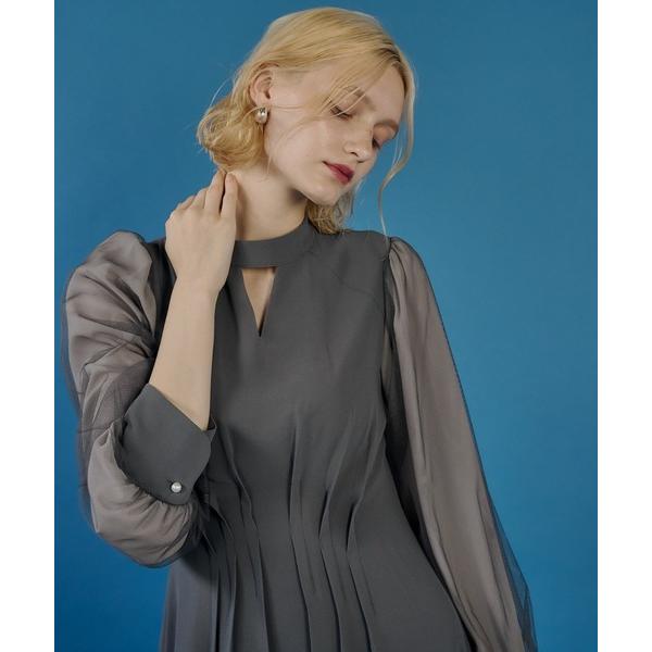 パーティードレス ドレス V-neck sheer sleeve dress
