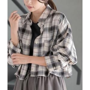 ブラウス シャツ 起毛チェックショート丈シャツ レディース