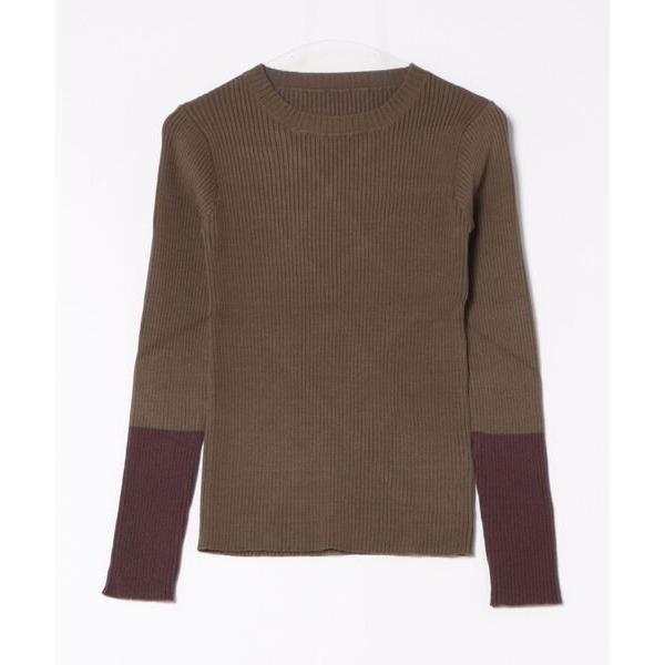 ニット セーター リブニットバイカラースリーブプルオーバー レディース