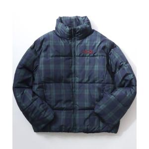 ダウンジャケット ダウン 2025AW注目のチェック柄とコーデュロイを追加！ 別注ワンポイントロゴ刺繍 フェイクダウンジャケット メンズ レディース