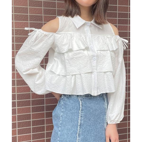 ブラウス シャツ 「ガーリッシュ映え」レディース 肩あき フリル ブラウス 春夏秋 トレンド レディ...