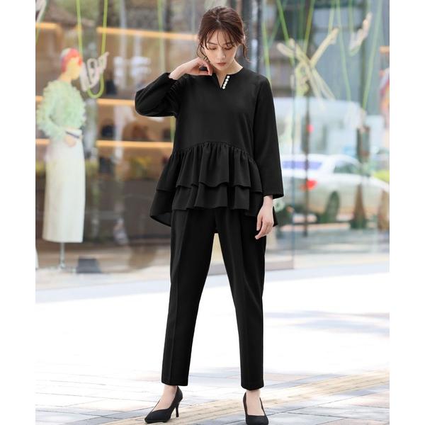 セットアップ ティアードフリルブラウス テーパードパンツ 2点セットアップ スーツ フォーマル セレ...