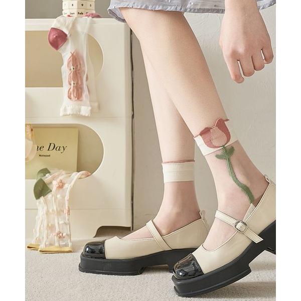 靴下 花柄シースルー靴下 レディース