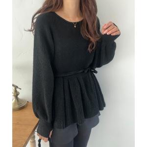 ニット セーター リボン付きペプラムニット レディース