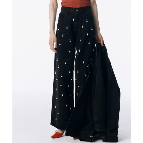 ワイドパンツ ジーンズ デニム デニムパンツ WIDE DENIM PANTS with PEARL...
