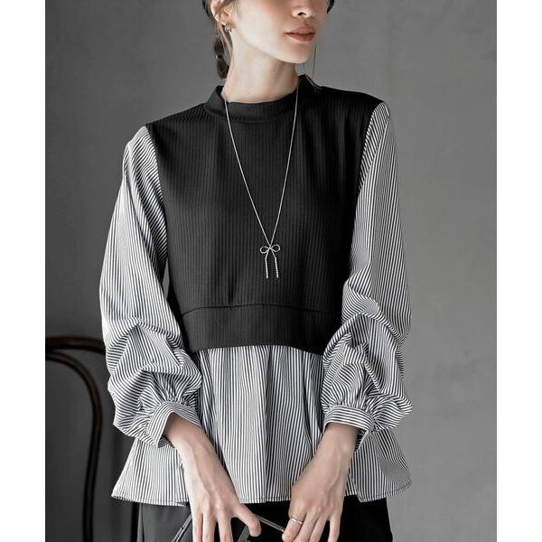ブラウス シャツ 変形タックスリーブドッキングブラウス レディース