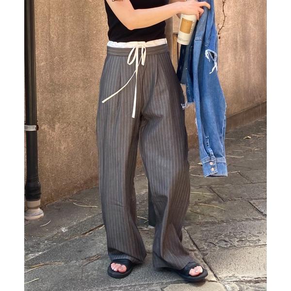 スラックス パンツ レイヤードストライプパンツ(kiharu select) / レイヤードパンツ ...