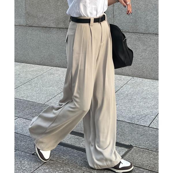 スラックス パンツ ベルト付きタックワイドスラックス(chiica select) / タックパンツ...