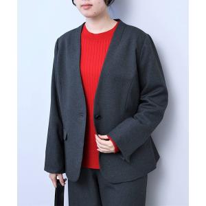 ジャケット ノーカラージャケット 「L〜5L 大きいサイズ」「アンチピリング」ウール調ツイルノーカラージャケット レディース