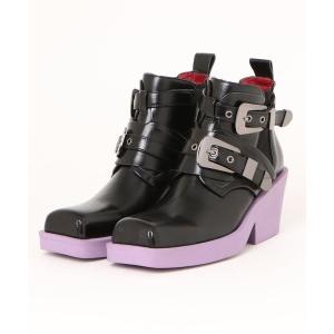 ブーツ MANA マナ ダブルベルトスクエアデザインショートブーツ レディース