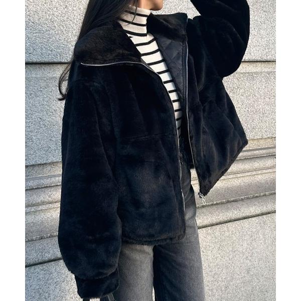 ブルゾン アウター 2wayカラージップ中綿ファーコート「高身長サイズMT有り」 レディース