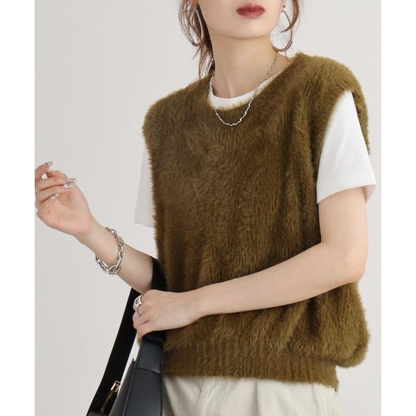 ベスト ジレ je crois soi ナイロンシャギーニットベスト レディース