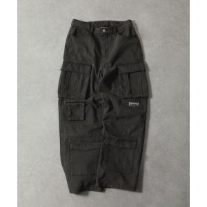 ジーンズ 「THRASHER」  マルチポケット ワイドストレート カーゴ デニム パンツ メンズ レディース