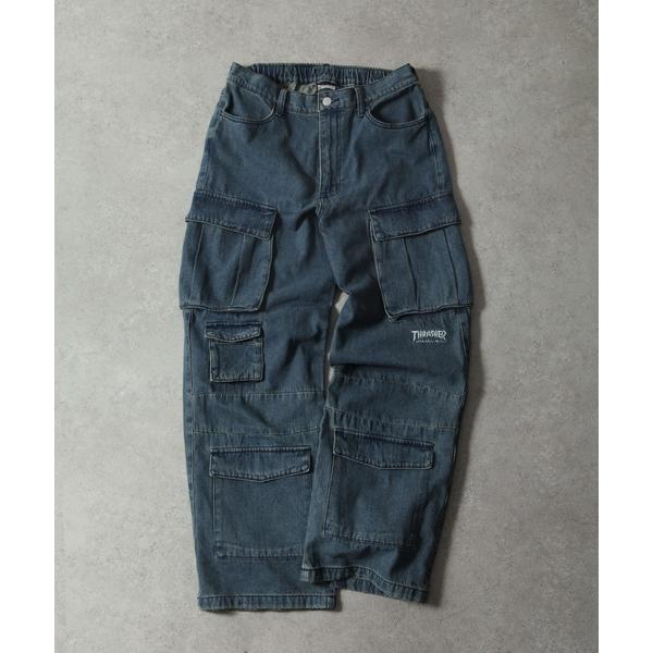 ジーンズ 「THRASHER」  マルチポケット ワイドストレート カーゴ デニム パンツ メンズ ...