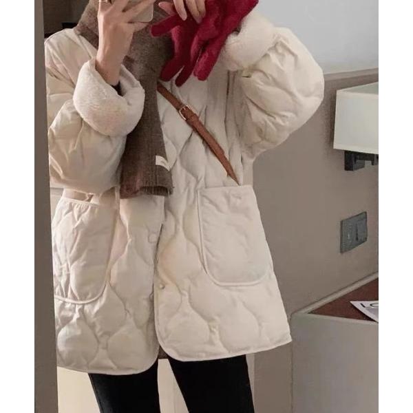 ジャケット ノーカラージャケット 袖裏ボア ノーカラー キルティングジャケット レディース