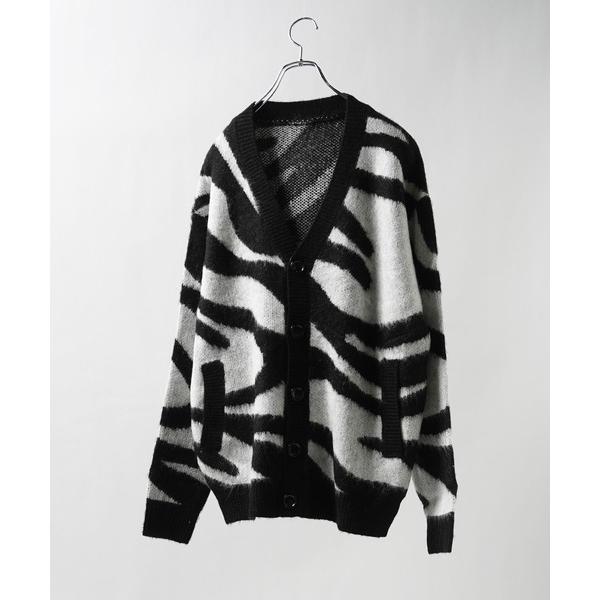 カーディガン モヘアライク 総柄 ニットカーディガン / オーバーサイズ ニット カーデ / Moh...