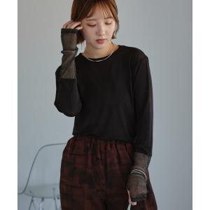 tシャツ 袖シアーラメ切替トップス レディースの商品画像