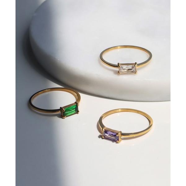 指輪 リング 金属アレルギー対応 4本爪 一粒スクエアカラーリング レディース