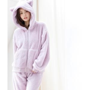 パジャマ ルームウェア ぷっくり耳付き。ねこ耳ファー起毛セットアップ（パーカー＆ロングパンツset） レディース メンズ