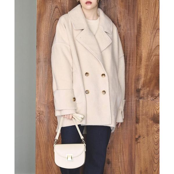 ステンカラーコート コート ボア ビッグシルエット ダブルコート ｜ ふわふわ もこもこ ビッグカラ...