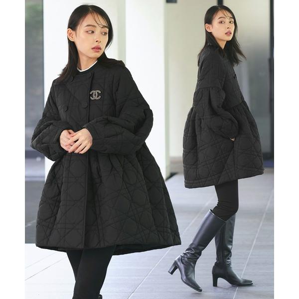 ダウンコート ダウンジャケット ミックスステッチ・ボリュームペプラム 中綿コート ｜ アウター 体型...