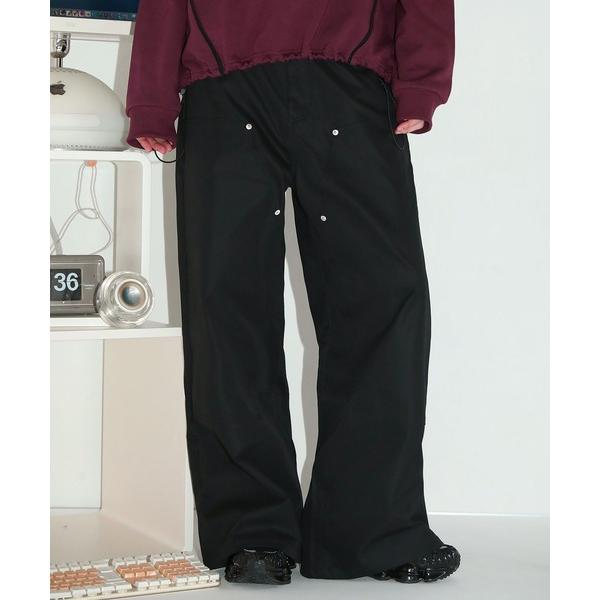 パンツ ワイドストレートリベットダブルニーパンツストライプ メンズ レディース