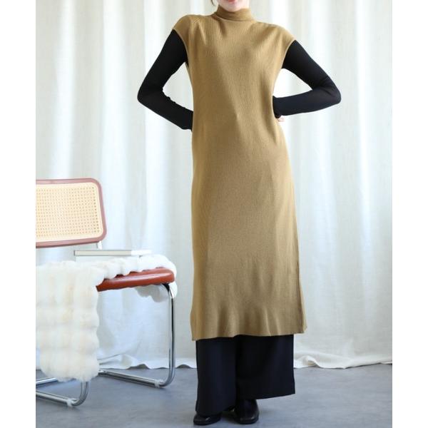 ワンピース モックネックノースリーブニットワンピース
