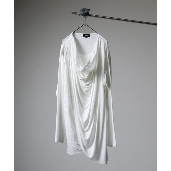 tシャツ Front layered drape T-shirt / レイヤードドレープロングT U...