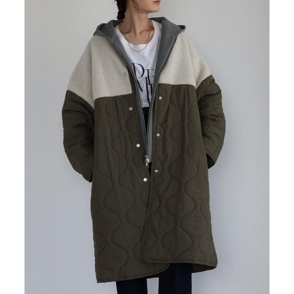 ダウンコート ダウンジャケット ロングボア切り替え中綿ブルゾン/キルトジャケット レディース