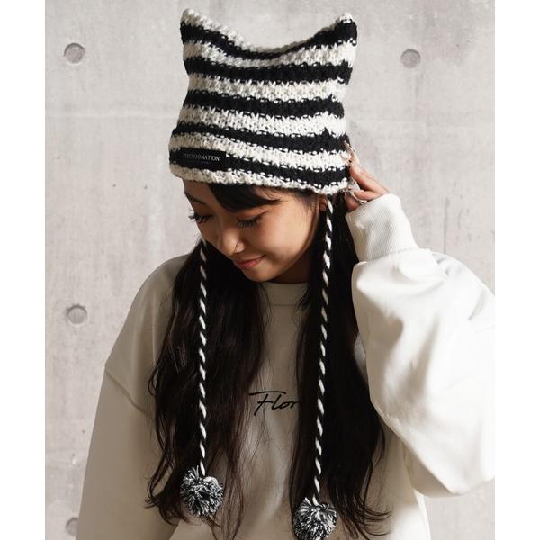 ニット帽 ニットキャップ 猫耳 ボーダー ニットキャップ / Cat Ear Striped Kni...