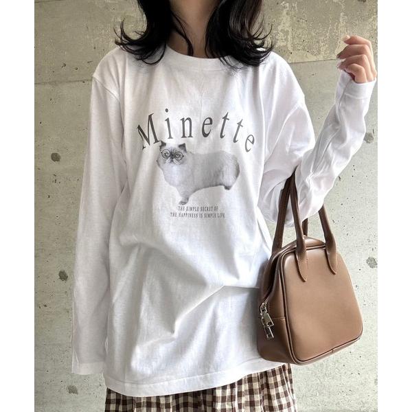 tシャツ ねこ英字プリントロングTシャツ レディース