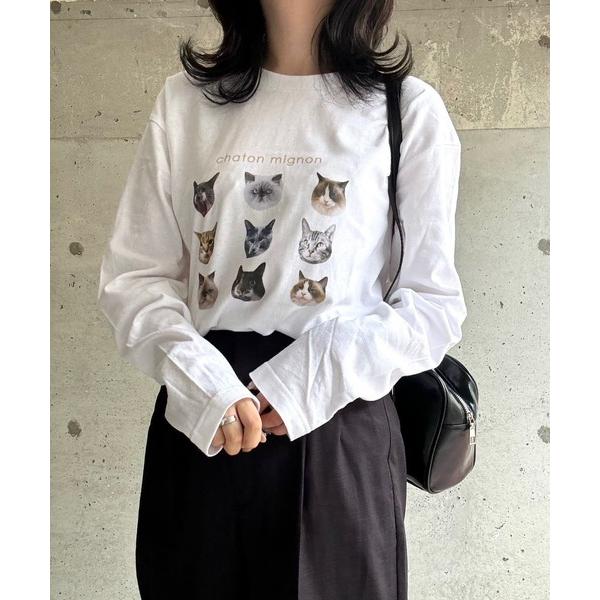 tシャツ ねこいっぱいロングTシャツ レディース