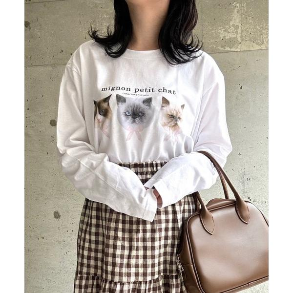 tシャツ CATプリントロングTシャツ レディース