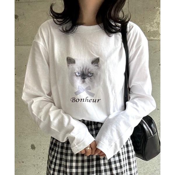 tシャツ catりぼんプリントロングTシャツ レディース