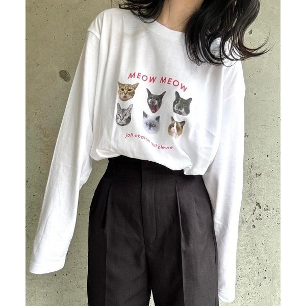 tシャツ CATプリントロングTシャツ レディース