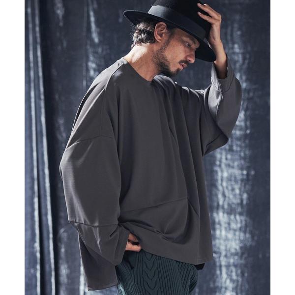 tシャツ mlt4873-Ripple fabric switching design oversi...